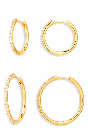 Nordstrom Set of 2 Cubic Zirconia Pavé Skinny Hoop Earrings