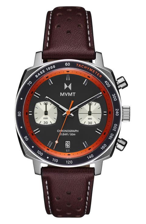 Mulholland Racer Leather Strap Watch, 42mm