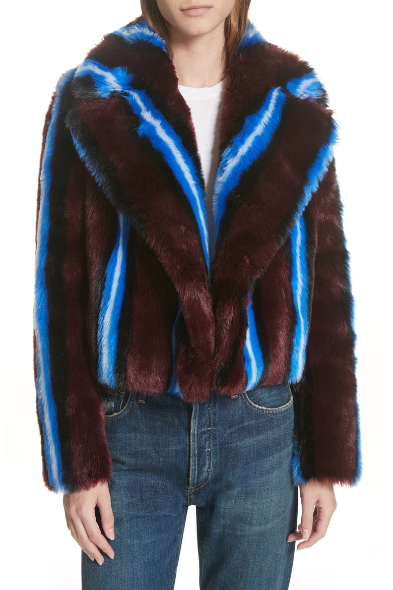Stripe Faux Fur Jacket, Main, color, CABERNET