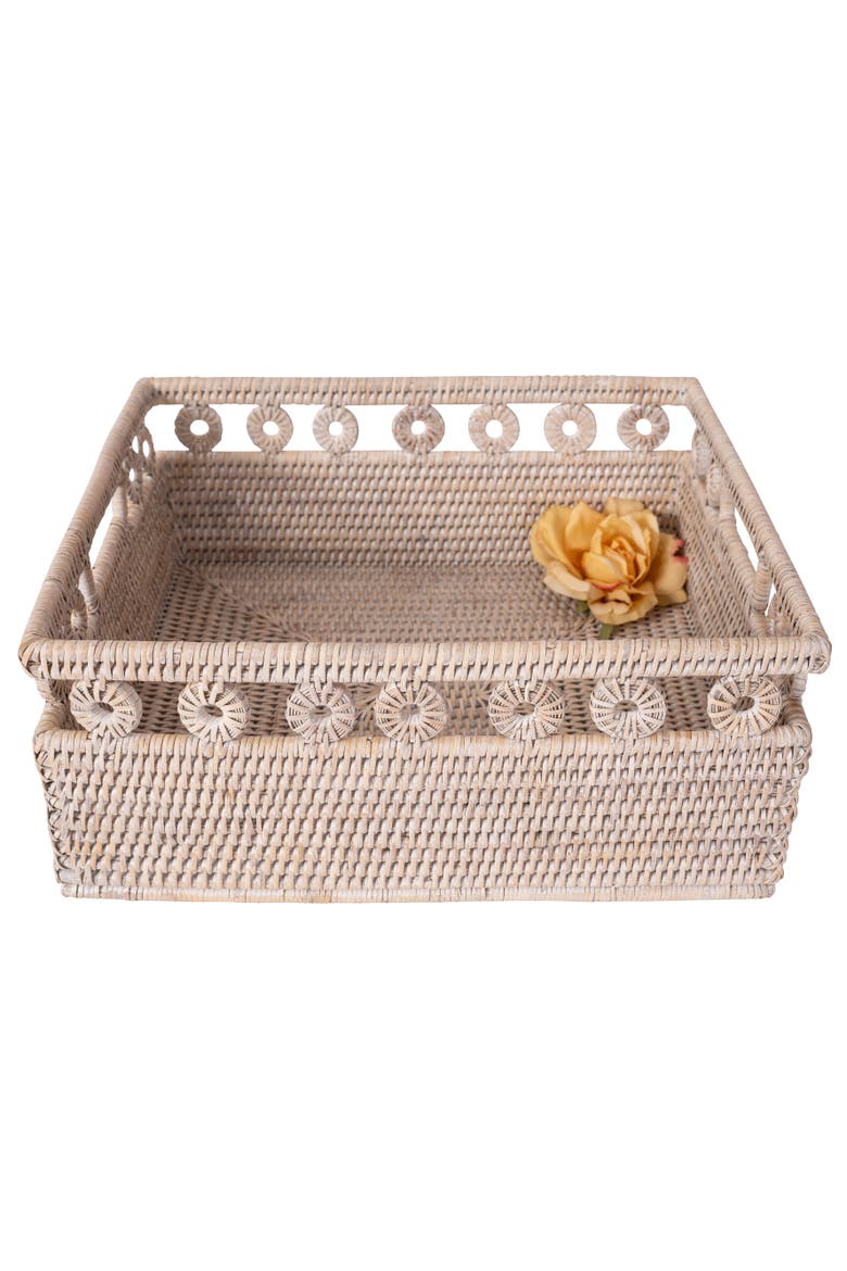Inna Rattan Rectangle Basket with Cutout Handles, Alternate, color, White Wash