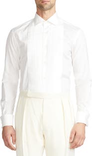 Ralph Lauren Purple Label Aston Pleated Cotton Poplin Tuxedo Shirt