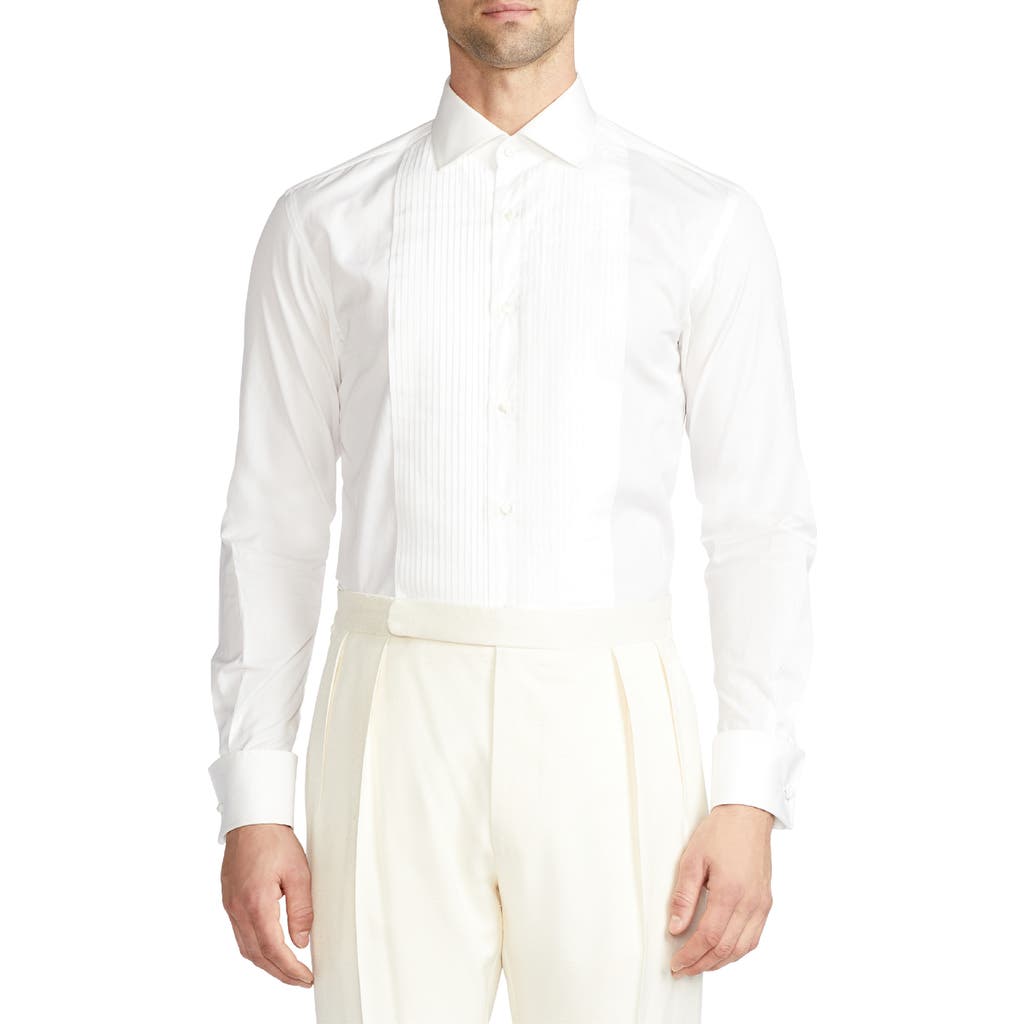 Ralph Lauren Purple Label Aston Pleated Cotton Poplin Tuxedo Shirt in White  product