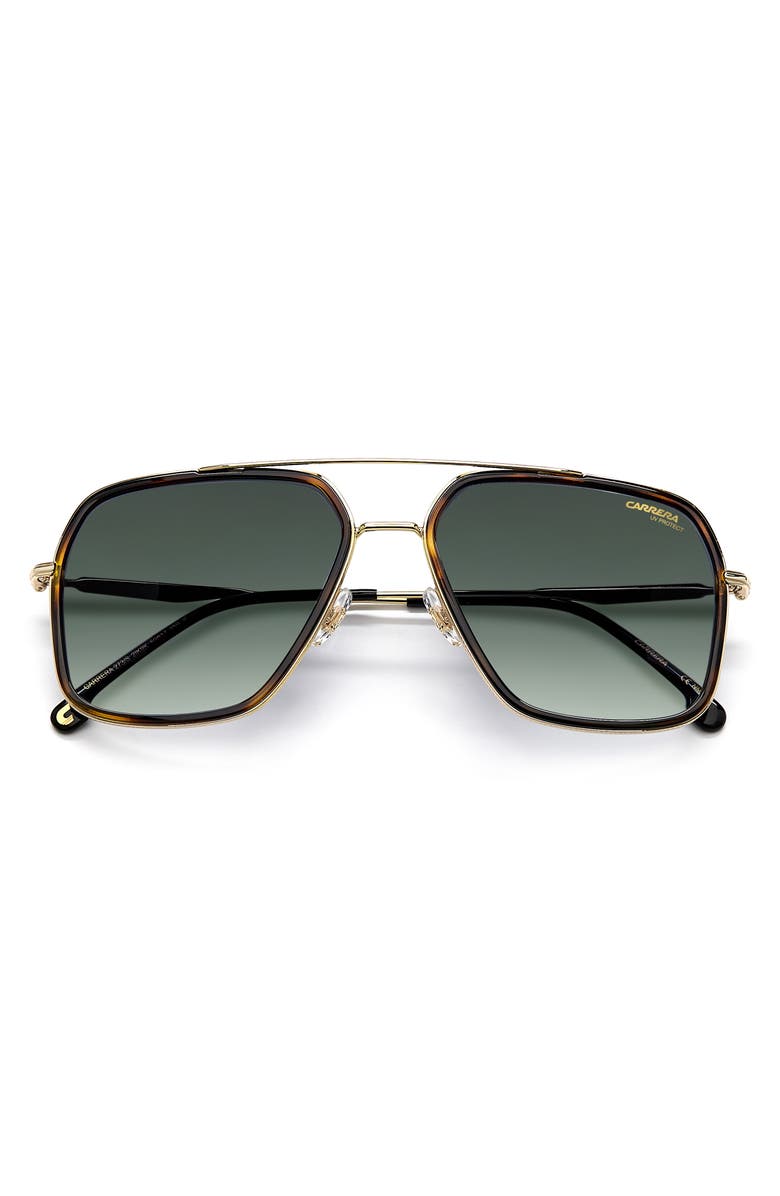 Carrera Eyewear 59mm Gradient Rectangle Aviator Sunglasses, Alternate, color, Havana Gold / Green