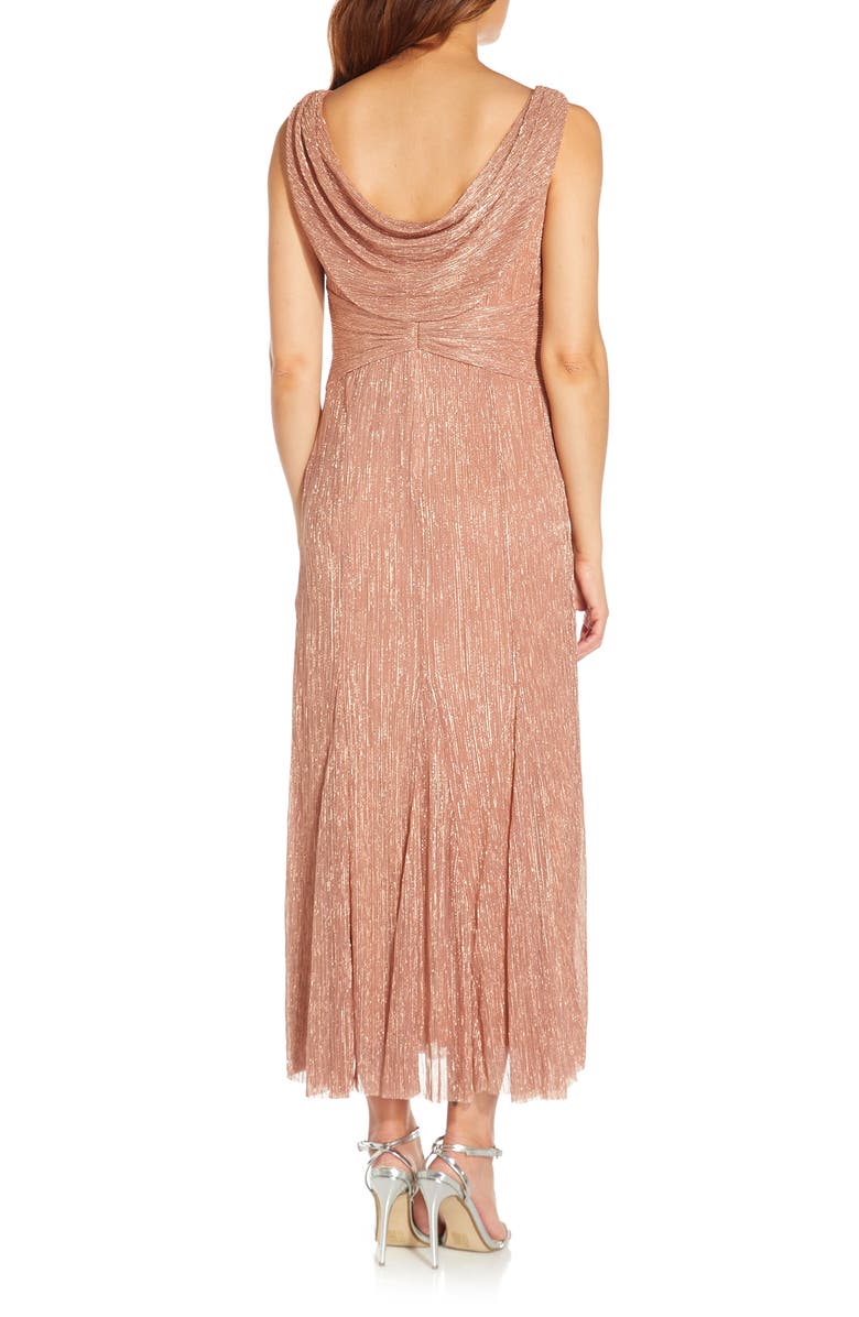 Adrianna Papell Metallic Plissé Cowl Back Dress, Alternate, color,