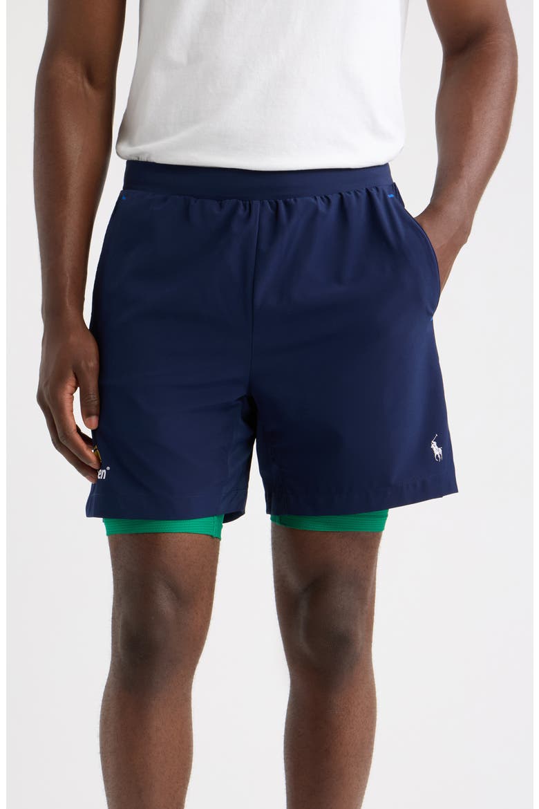 US Open 6-Inch Ball Crew Drawstring Shorts, Main, color, NAVY/ GREEN