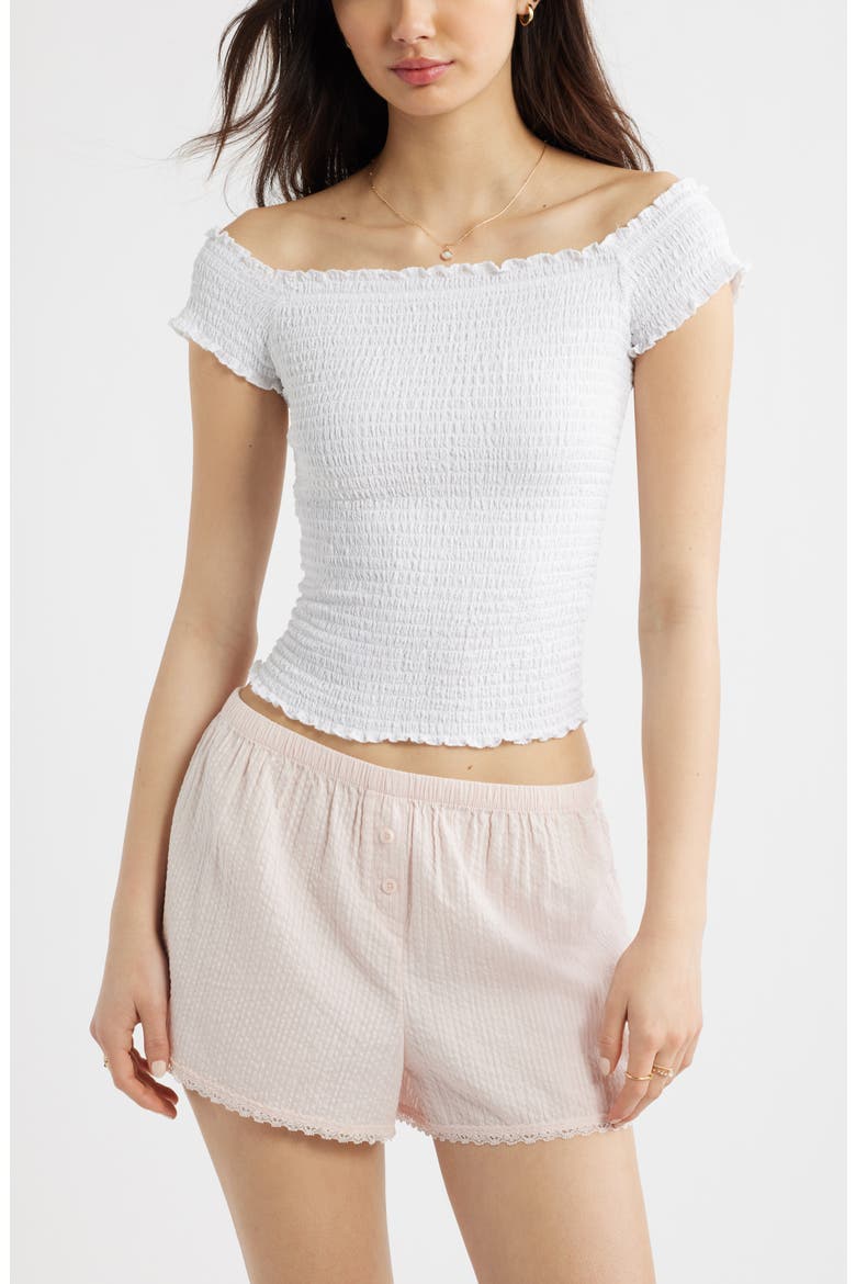 Off the Shoulder Smocked Top, Main, color, WHITE