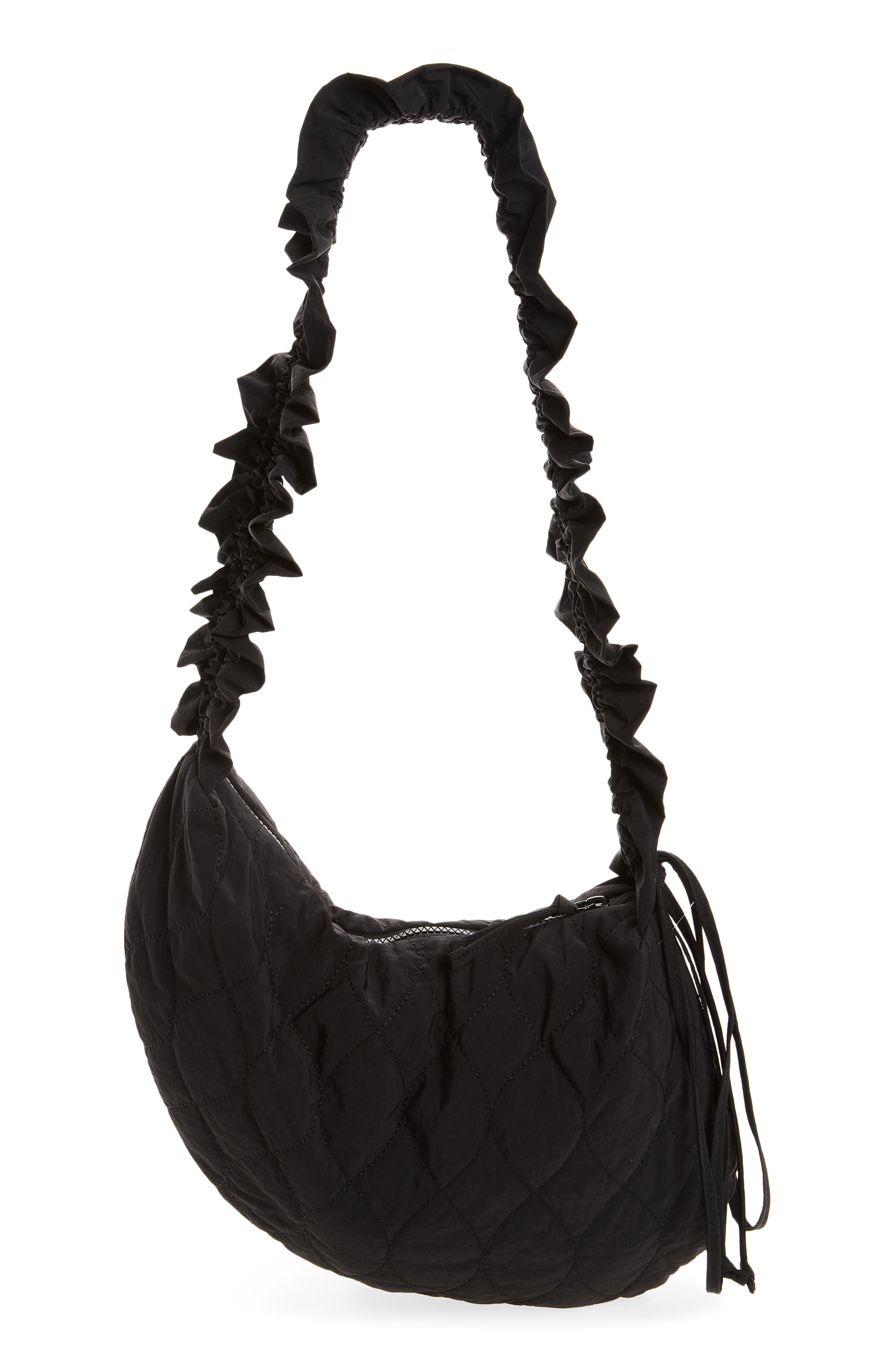 Embroidered Rose Ruched Kidney Bag, Alternate, color, BLACK