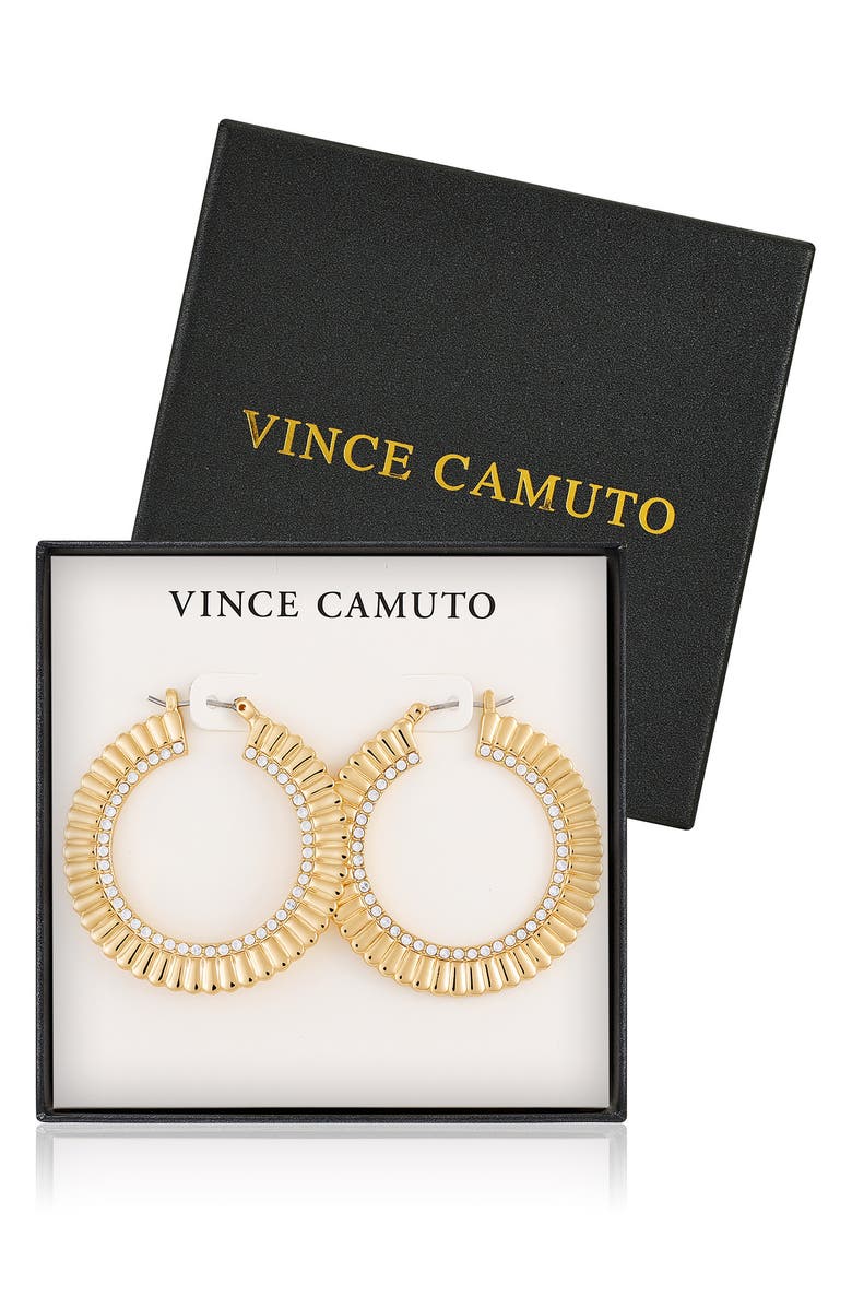 Vince Camuto Crystal Textured Hoop Earrings, Alternate, color, Gold Tone