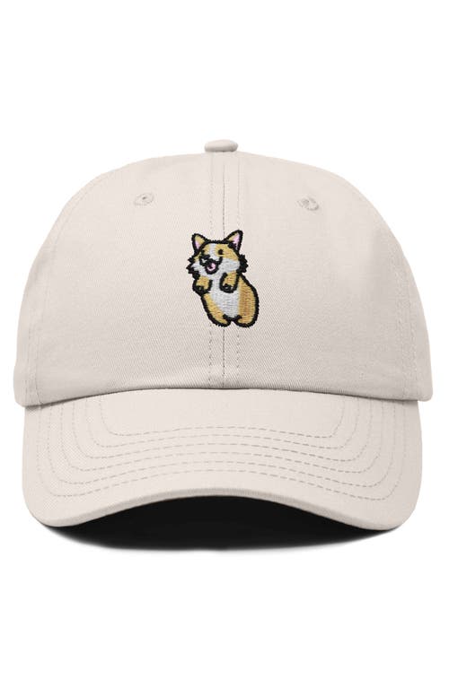 Dalix Leaping Corgi Embroidered Cap In Beige