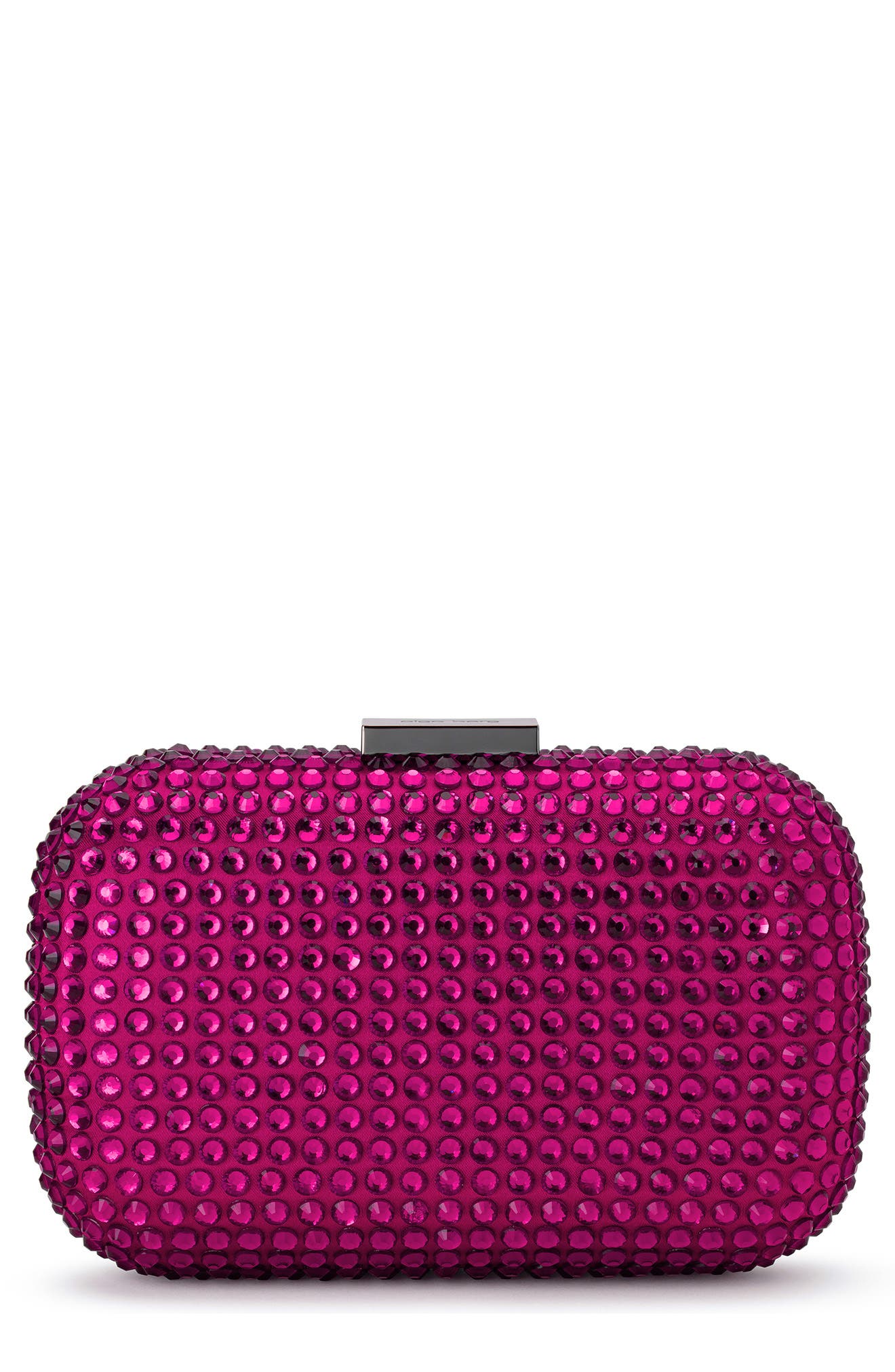 Olga Berg Caydence Hot Fix Crystal Clutch in Fuchsia
