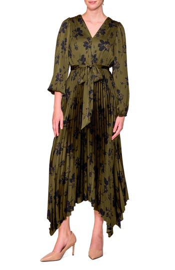 Melloday Pleated Asymmetrical Maxi Dress In Green