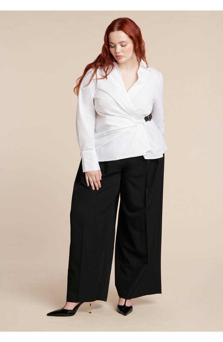 ELOQUII Belted Button Up Shirt, Alternate, color, Optic White