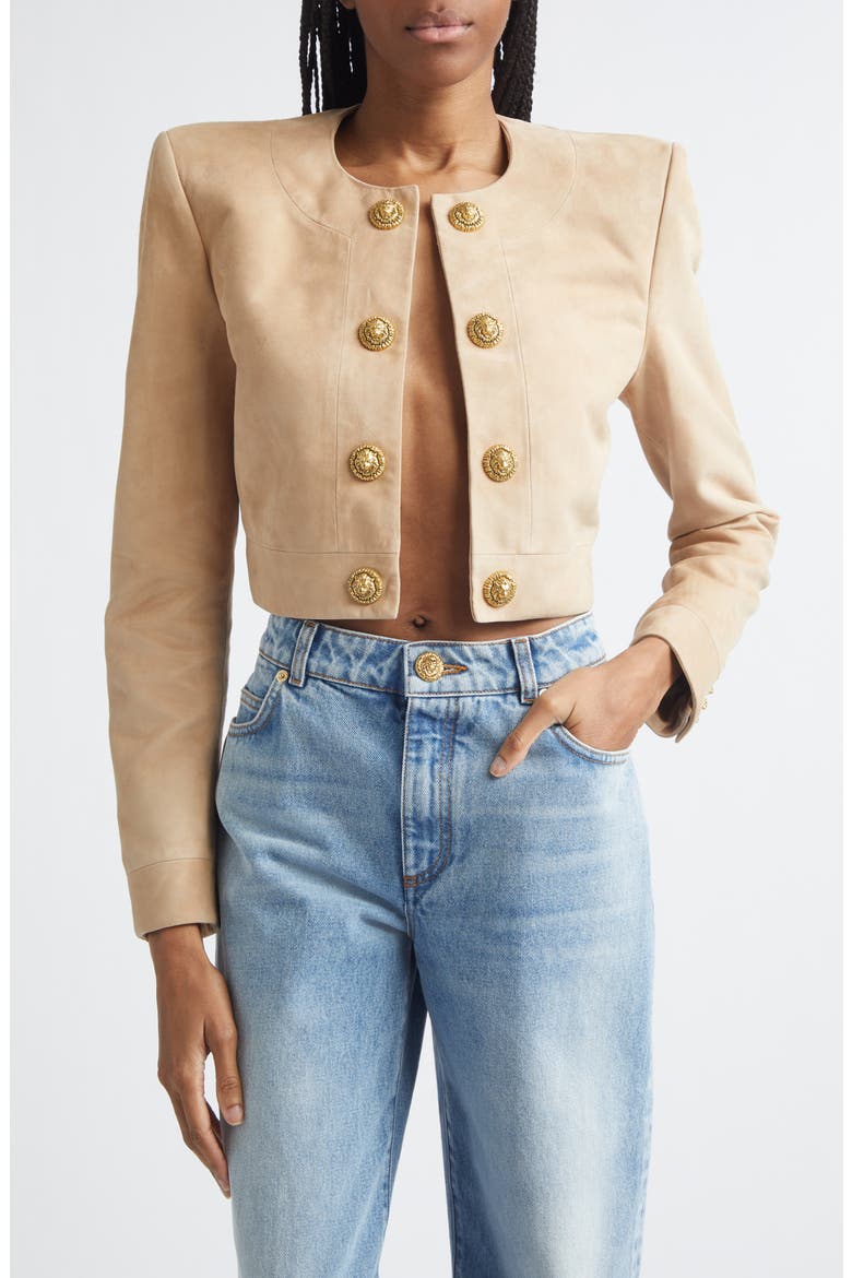 Crop Suede Spencer Jacket, Main, color, 8FI SAND