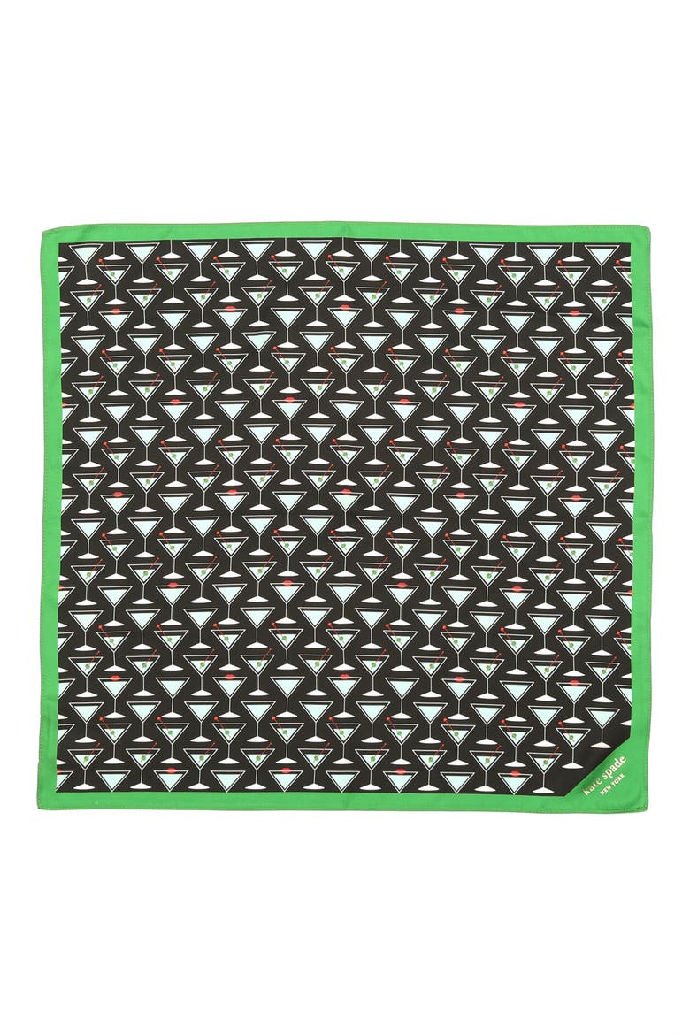 martini print silk bandana, Alternate, color, BLACK