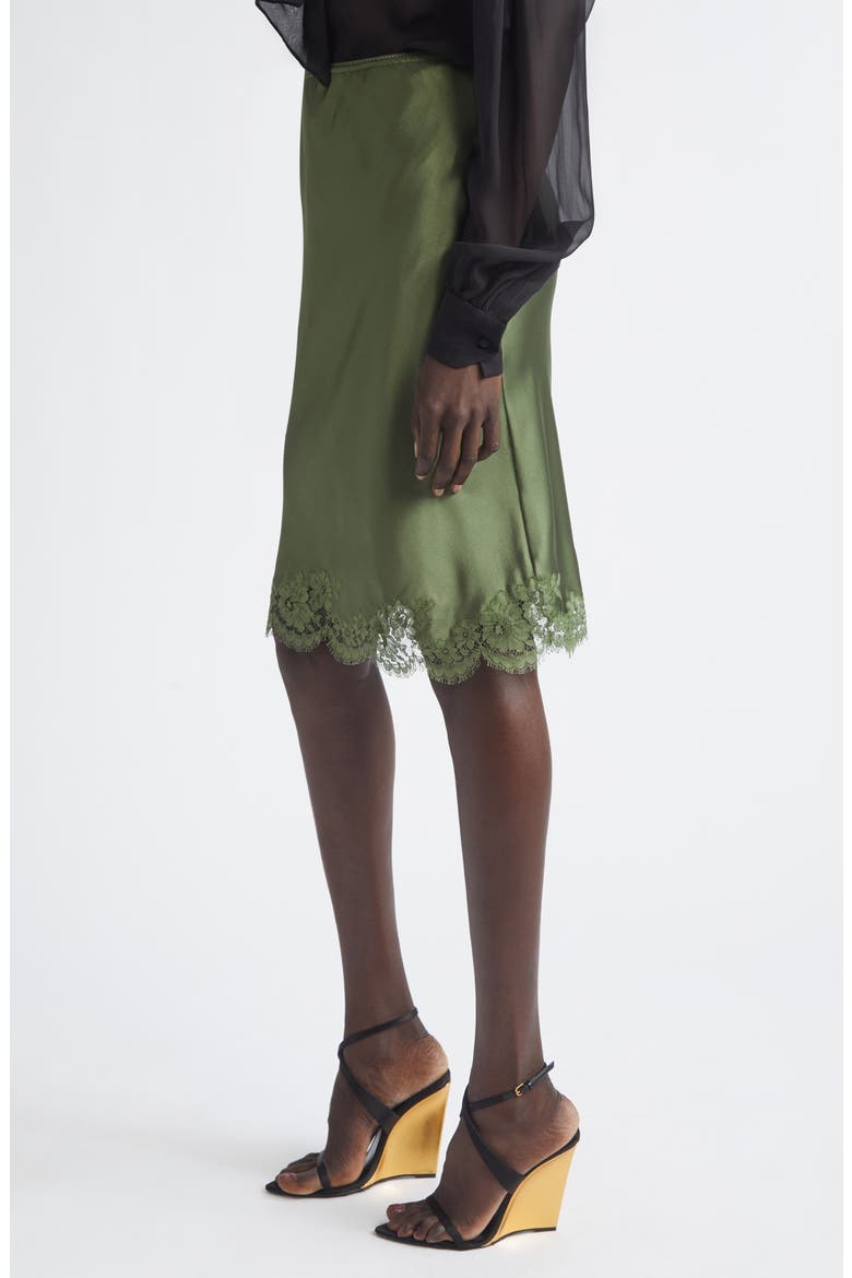 Lace Trim Silk Satin Skirt, Alternate, color, KHAKI