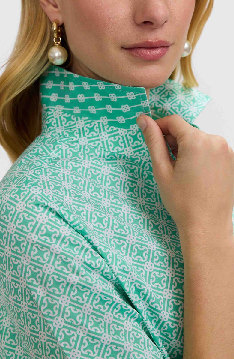 Foxcroft Margie Geo Lattice Three-Quarter Sleeve Button-Up Shirt, Alternate, color, Green/ White