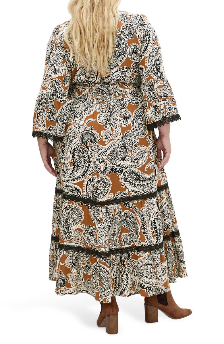 City Chic Camille Long Sleeve Print Maxi Dress, Alternate, color, Caramel Paisley