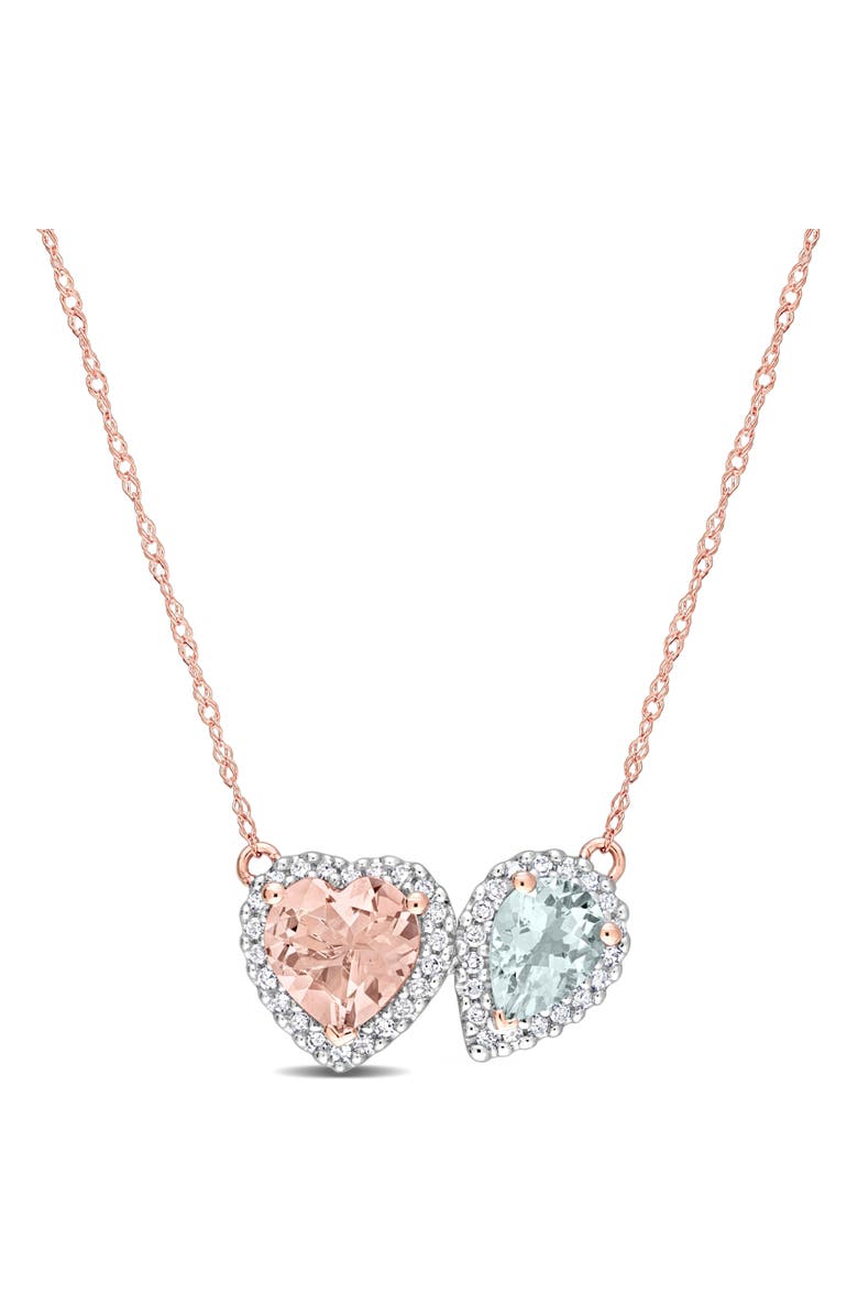 Julianna B. Morganite Aquamarine Diamond Heart Necklace 10k, Main, color, Rose Gold
