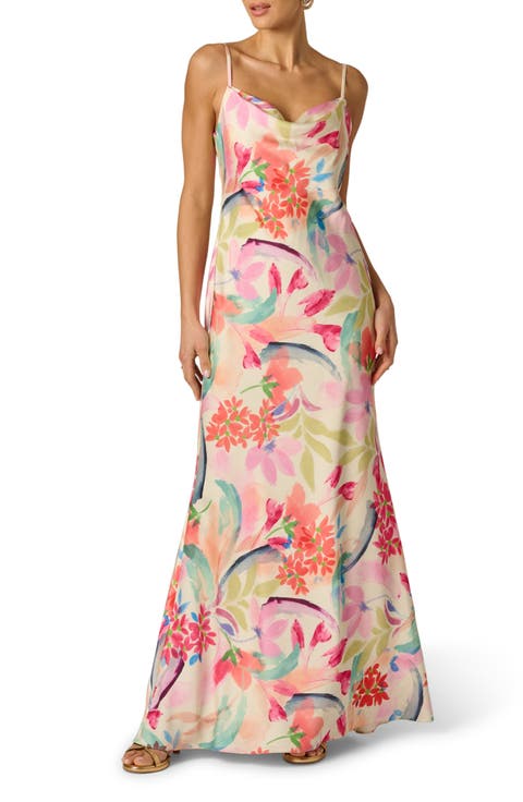 Floral Print Satin Maxi Dress