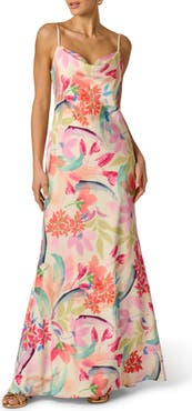 Adrianna Papell Floral Print Satin Maxi Dress