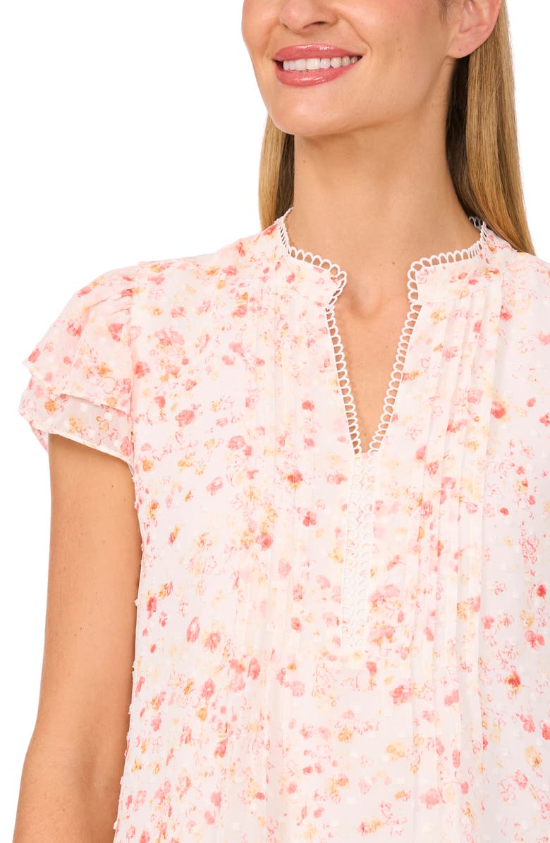 CeCe Floral Pintuck Ruffle Short Sleeve Top, Alternate, color, 