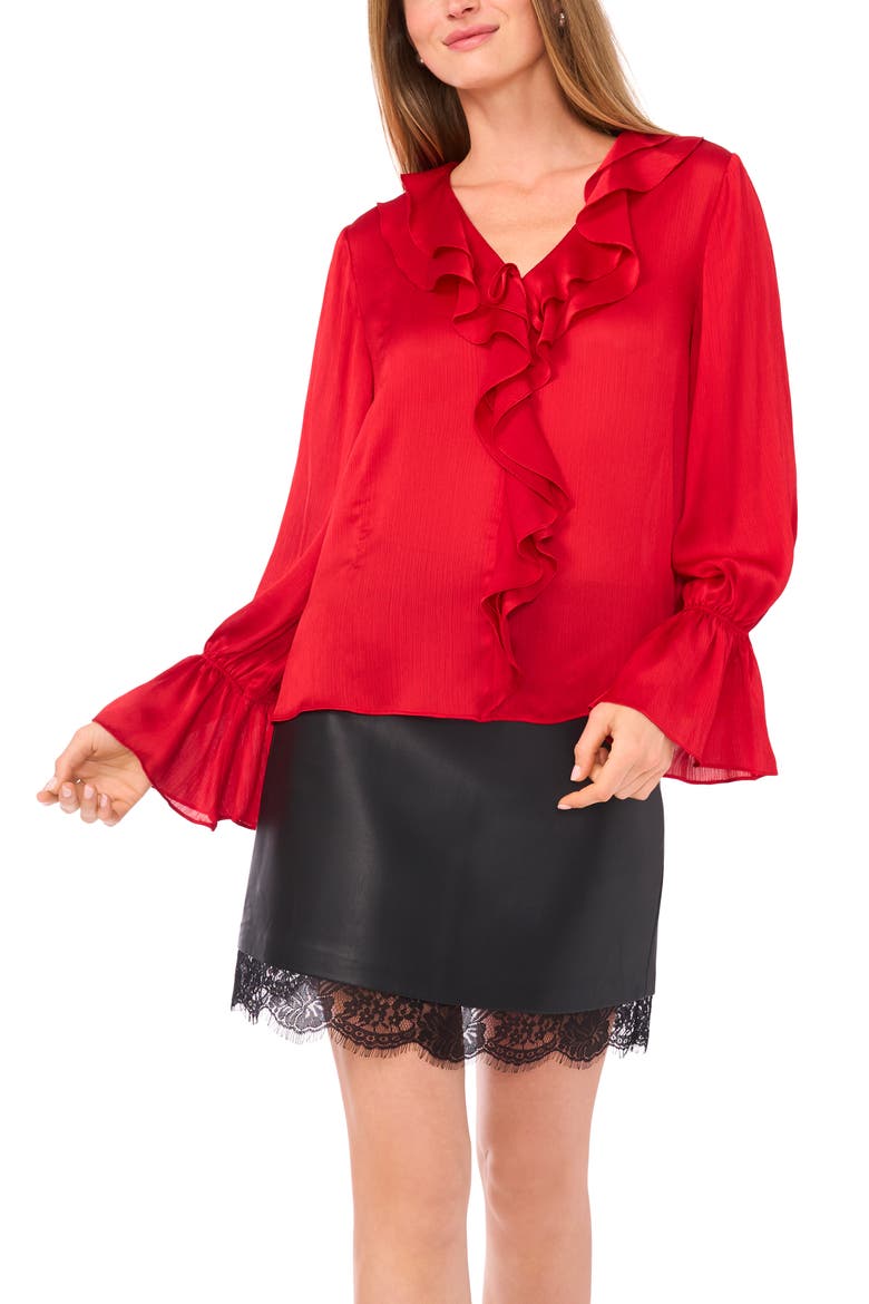 Ruffle Detail Textured Top, Main, color, CHERRY RED