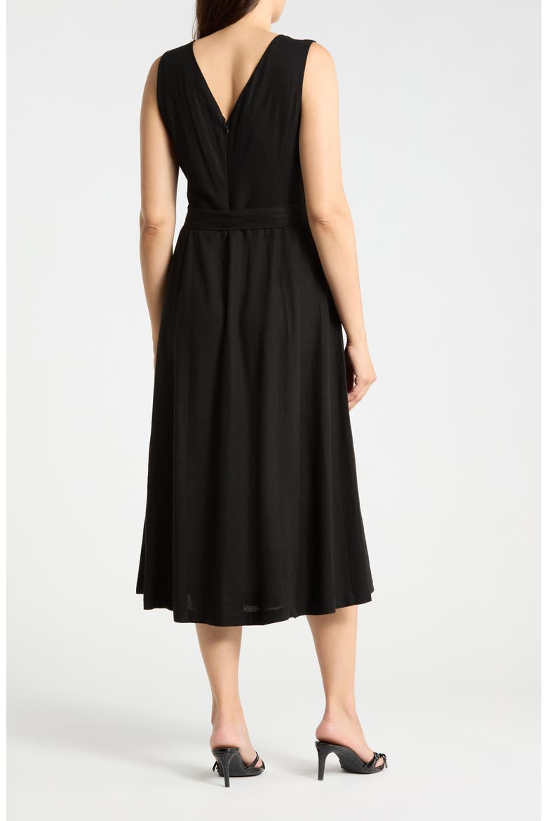 V-Neck Sleeveless Belted Midi Dress, Alternate, color, BLACK