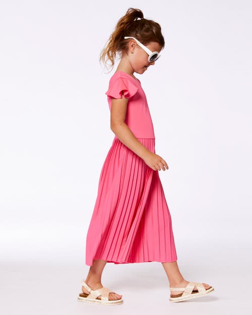 Deux Par Deux Girl's Bi-material Pleated Wide Leg Jumpsuit Candy Pink In Candy Pink