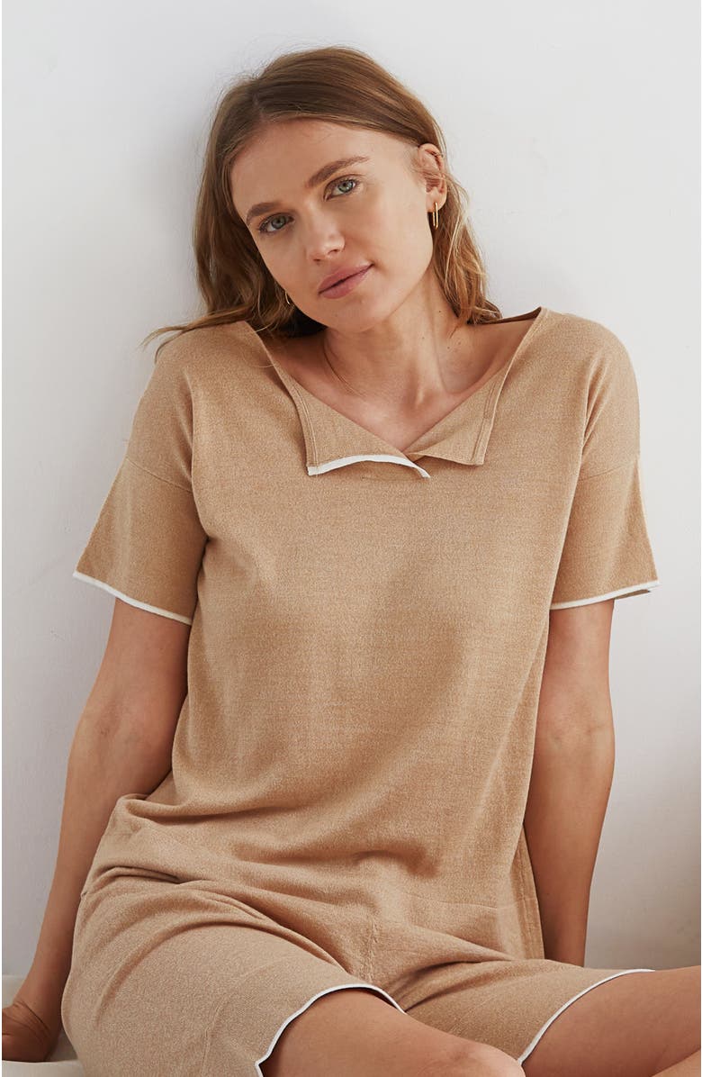 oyun Split Neck Tee, Alternate, color, Camel