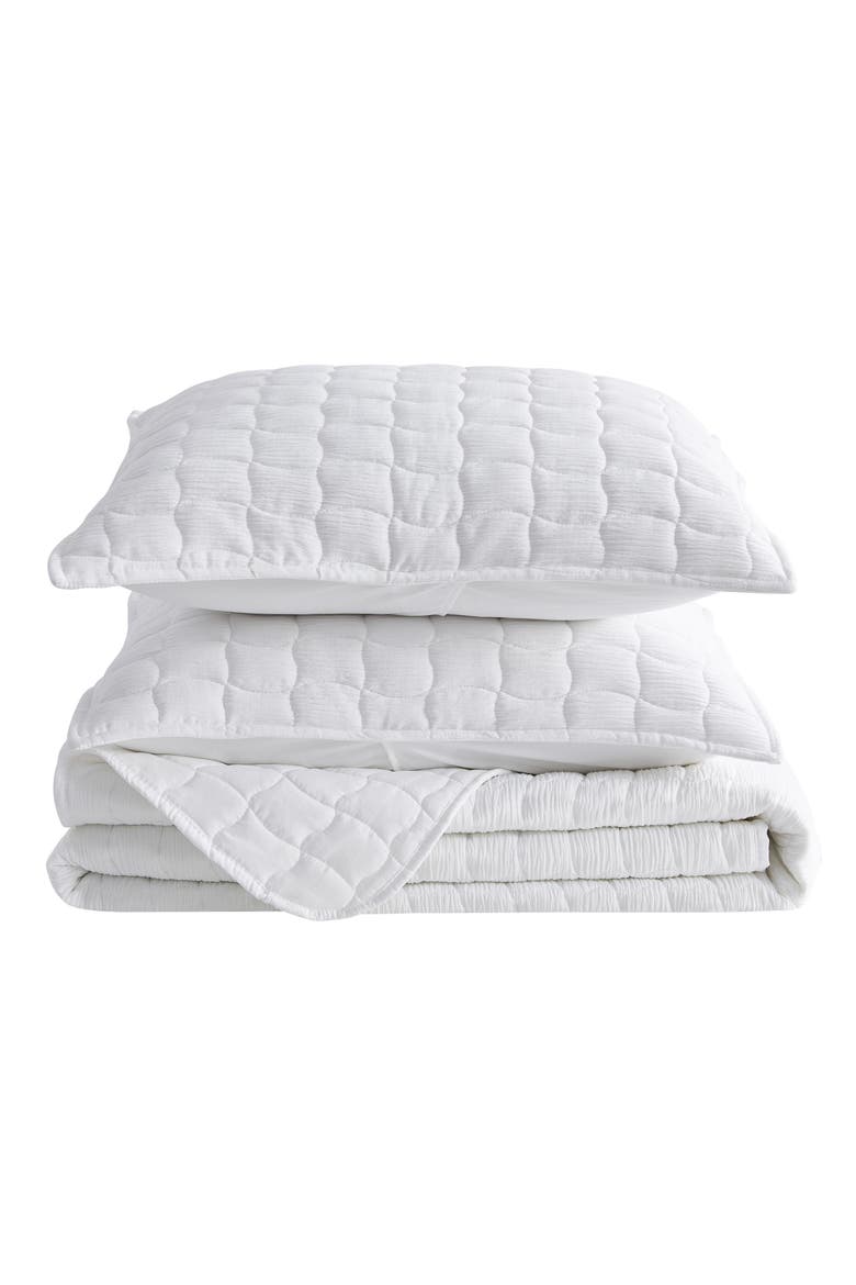 Wave Stitched Quilt Set, Main, color, WHITE