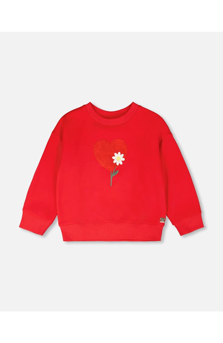 Deux par Deux French Terry Heart and Flower Embroidery Sweatshirt, Main, color, Red