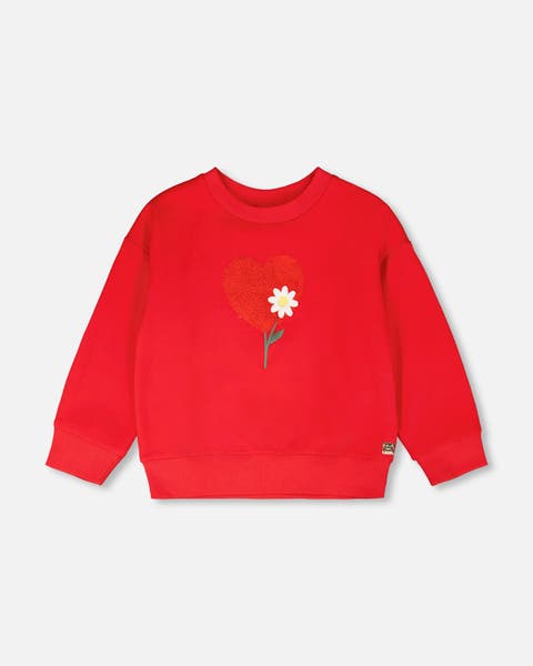 French Terry Heart and Flower Embroidery Sweatshirt (Toddler, Little Kid & Big Kid)