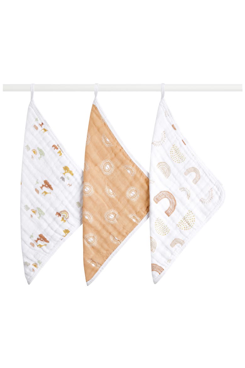 3-Pack Assorted Cotton Muslin Washcloth Set, Alternate, color, KEEP RISING TAN