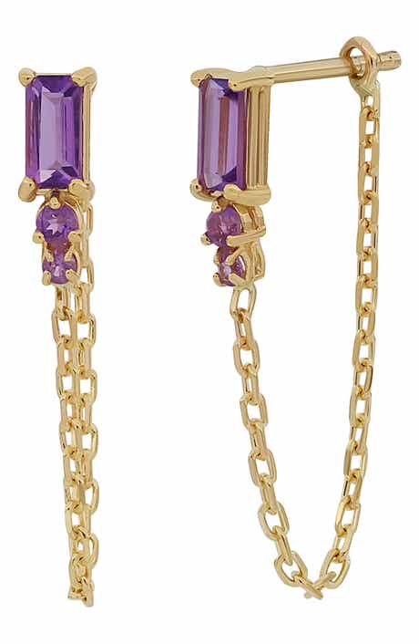 Bony Levy BLC 14K Gold Amethyst Chain Drop Earrings