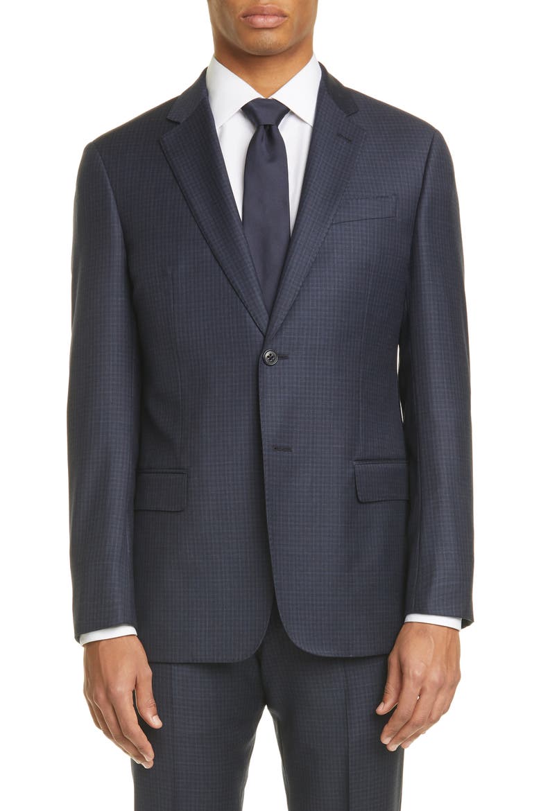 G Line Trim Fit Check Wool Suit, Alternate, color, NAVY