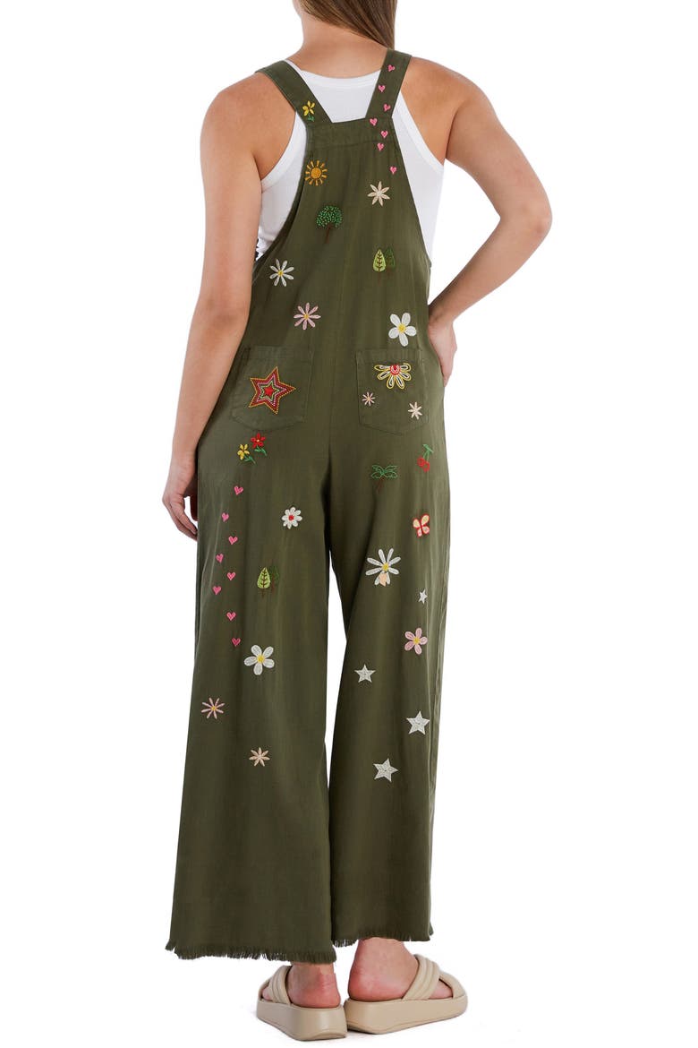 Oooh La La Embroidered Wide Leg Denim Overalls, Alternate, color, OLIVE