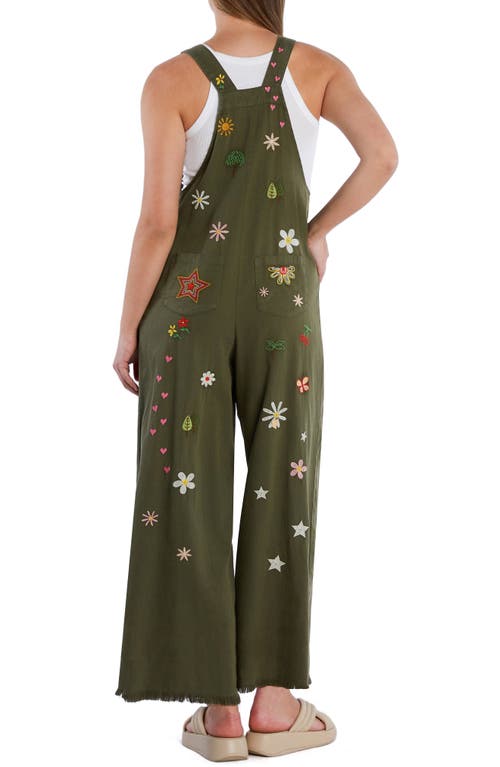 Billy T Oooh La La Embroidered Wide Leg Denim Overalls
