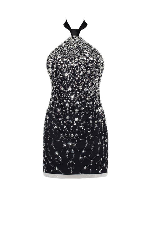 Striking Halterneck Crystal-Embellished Mini Dress