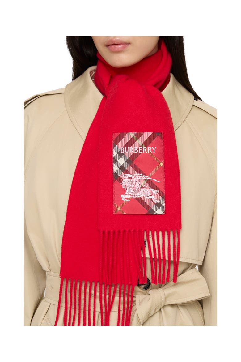 Check Label Cashmere Scarf, Alternate, color, Crayon red