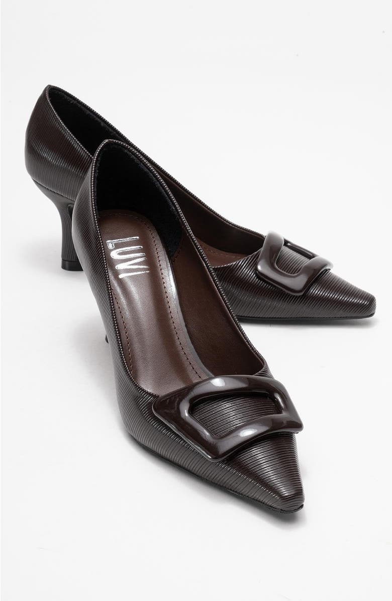 Prologue Shoes Astra Buckle Pointed Toe Pump, Alternate, color, Brown