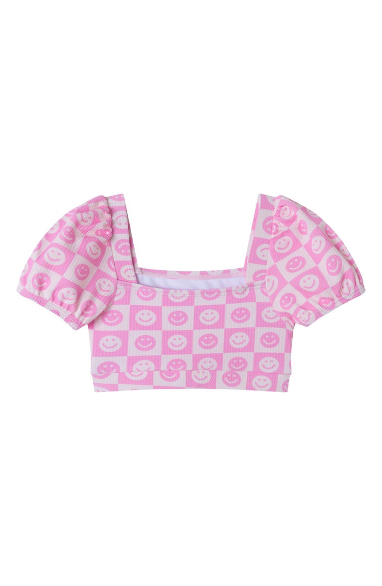 Andy 
Evan Kids
 Smiley Textured Puff Sleeve Two-Piece Swimsuit, Alternate, color, 
