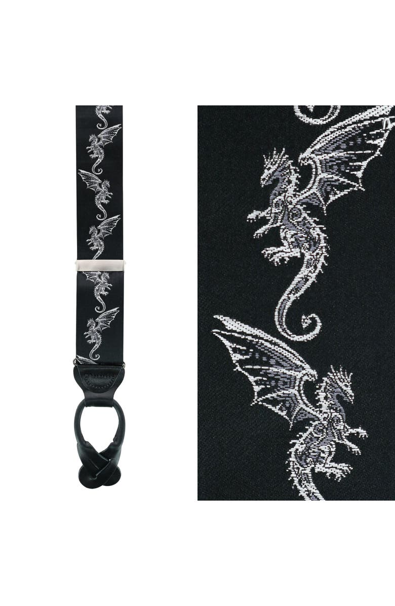 Trafalgar Guardian of Freedom Dragon Silk Button End Suspenders, Main, color, Black