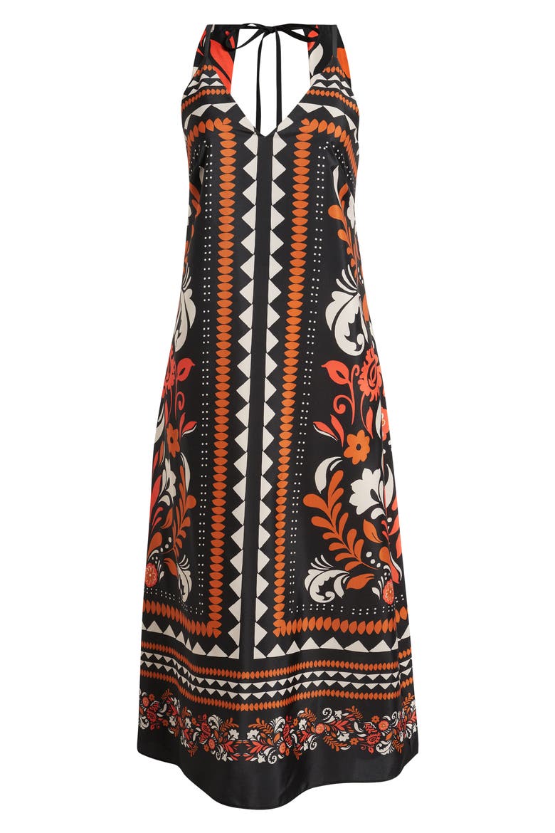 Print Tie Back Sleeveless Midi Dress, Alternate, color, BLK COGNAC