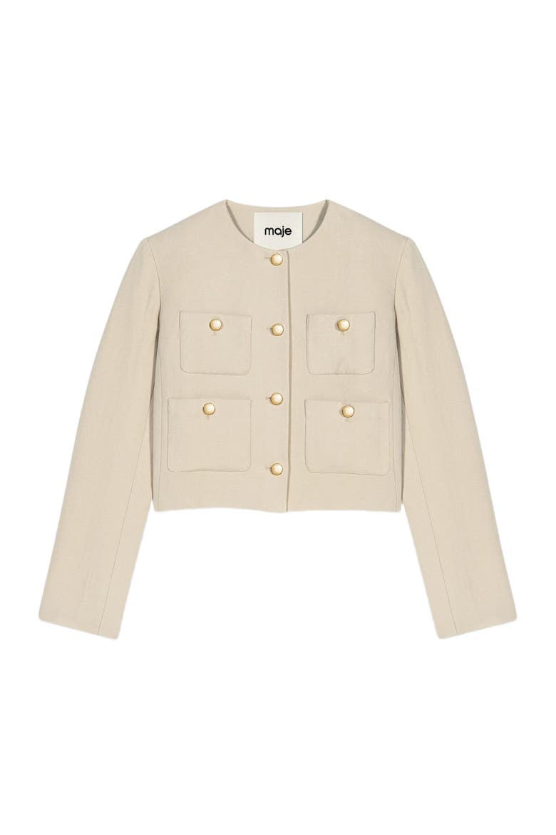 Short linen blend jacket, Alternate, color, Beige