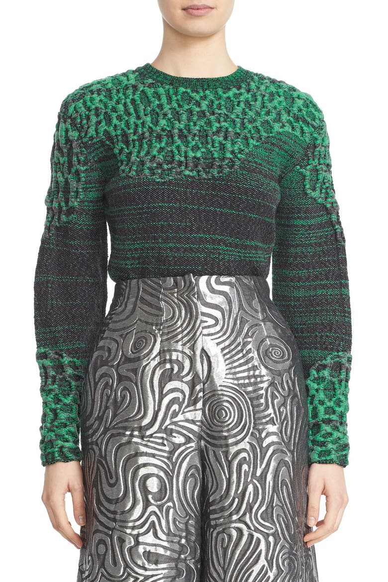 3D Lace Inlay Knit Pullover, Main, color, GREEN/ BLACK