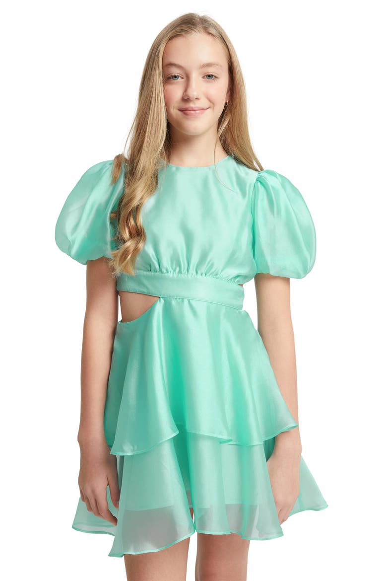 Kids' Enya Cutout Organza Minidress, Alternate, color, MINTY