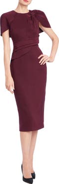 Badgley Mischka Collection Faux Cape Cocktail Midi Dress
