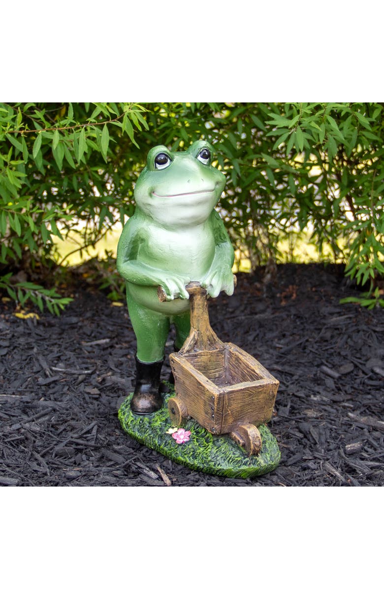 Northlight 11.5" Green Frog Pushing Wheelbarrow Outdoor Garden Statue, Alternate, color, Green