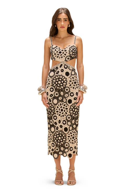 Coral Crochet Cutout Midi Dress