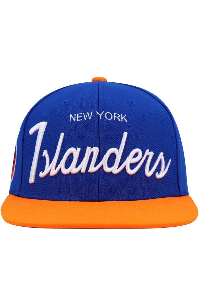 Mitchell & Ness Men's Mitchell & Ness Royal/Orange New York Islanders Vintage Script Snapback Hat, Alternate, color,
